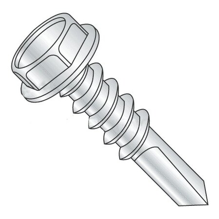 Newport Fasteners Self-Drilling Screw, 1/4"-28 x 3 in, Climaseal Steel Flange Hex Head External Hex Drive, 1000 PK 827604-1000